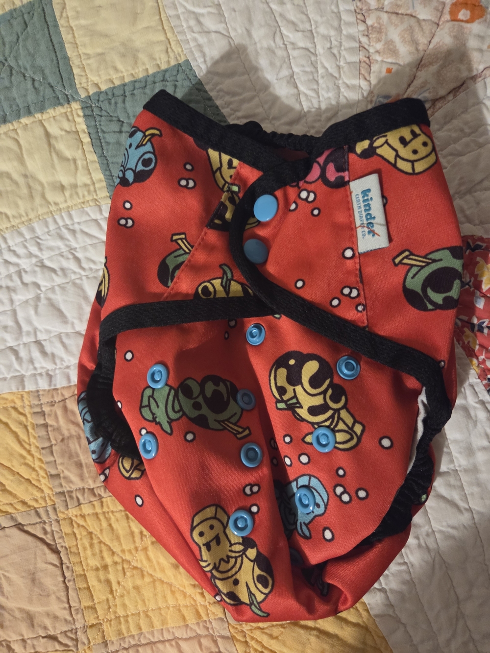 Kinder Red Reusable Kid Cloth Diaper Cover Unused Hungry Hippo As Cow Game Print